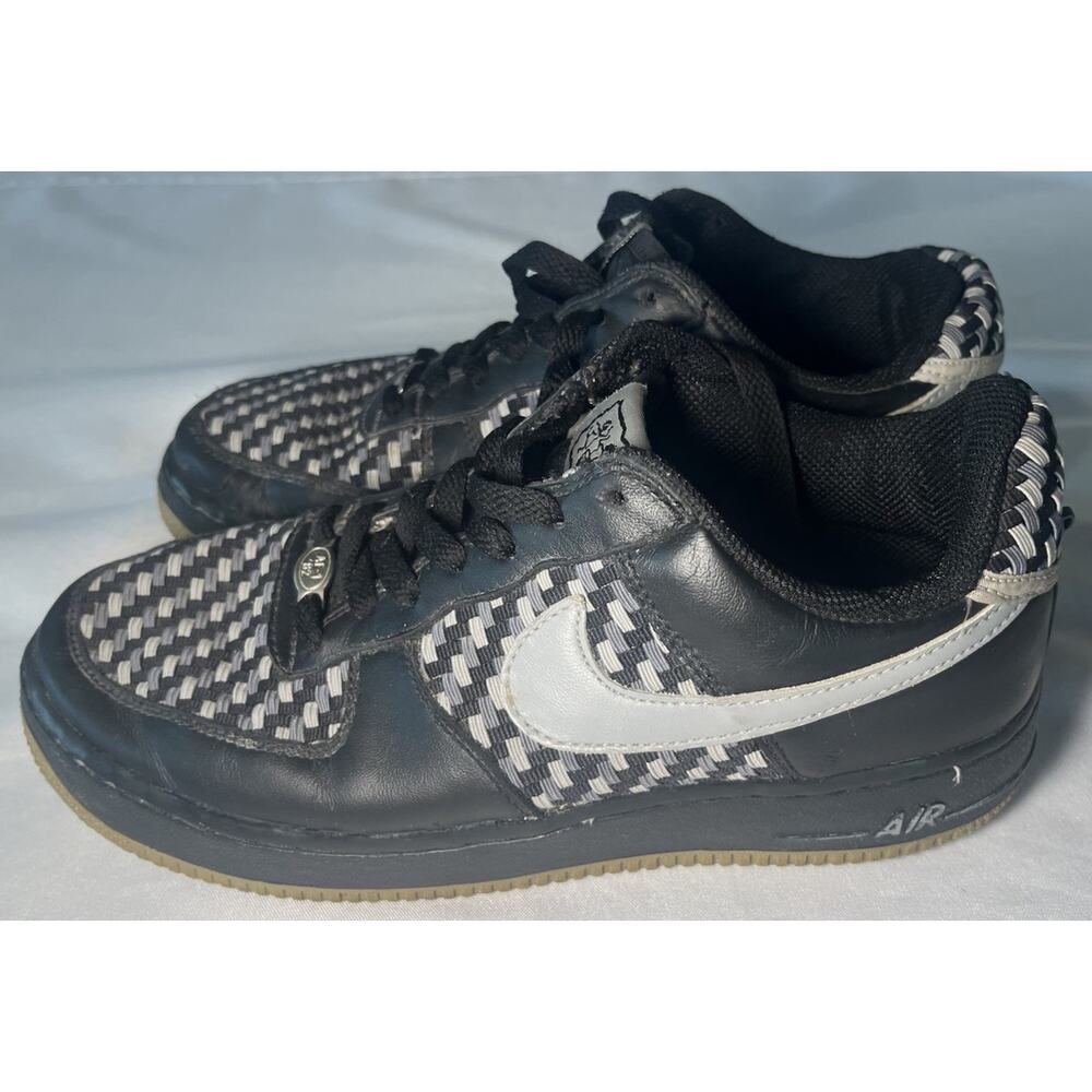 Nike Air Force 1 Youth Woven Leather Black Gray 310577 001 Youth Boys Size 6Y